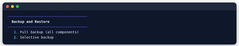 Backup and restore menu