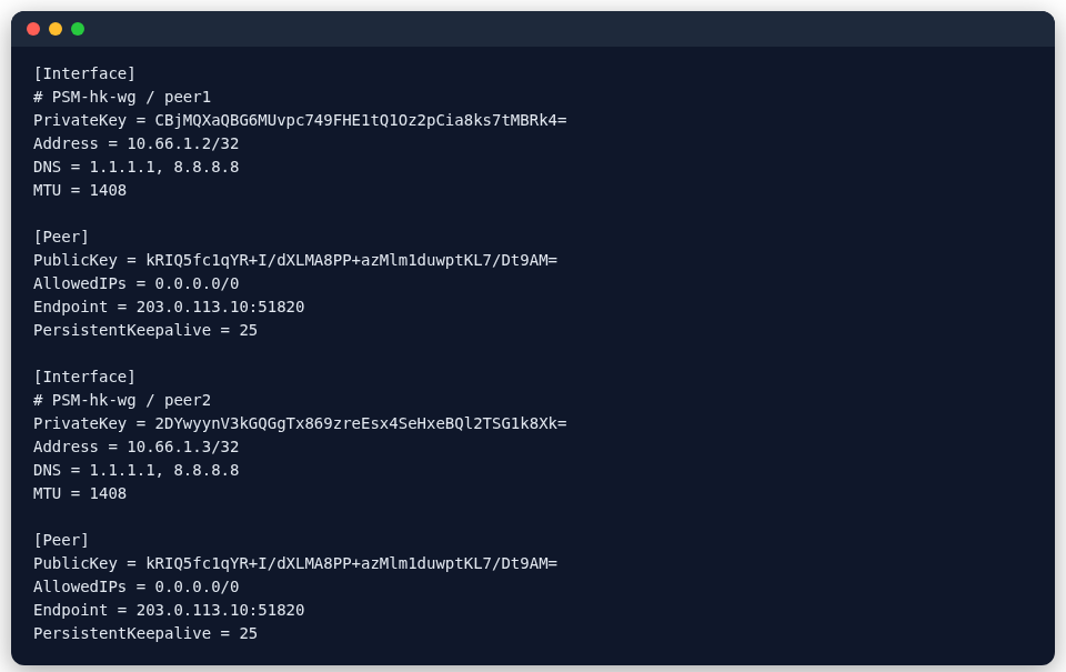 WireGuard 导出的 wg-quick 客户端配置