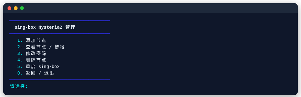 sing-box 的 Hysteria2 节点菜单