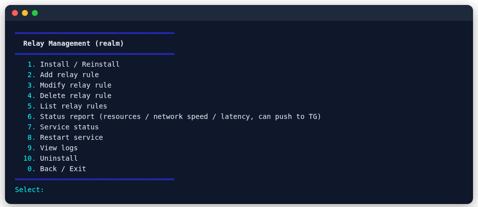 Relay menu